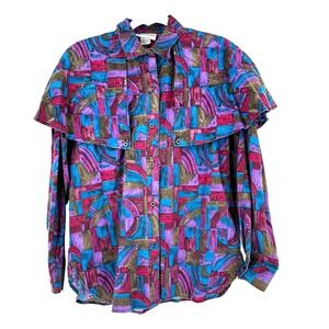 90s‎ Banjo Dallas TX Western Shirt Women's M Removable Shoulder Cape Cowgirl USA